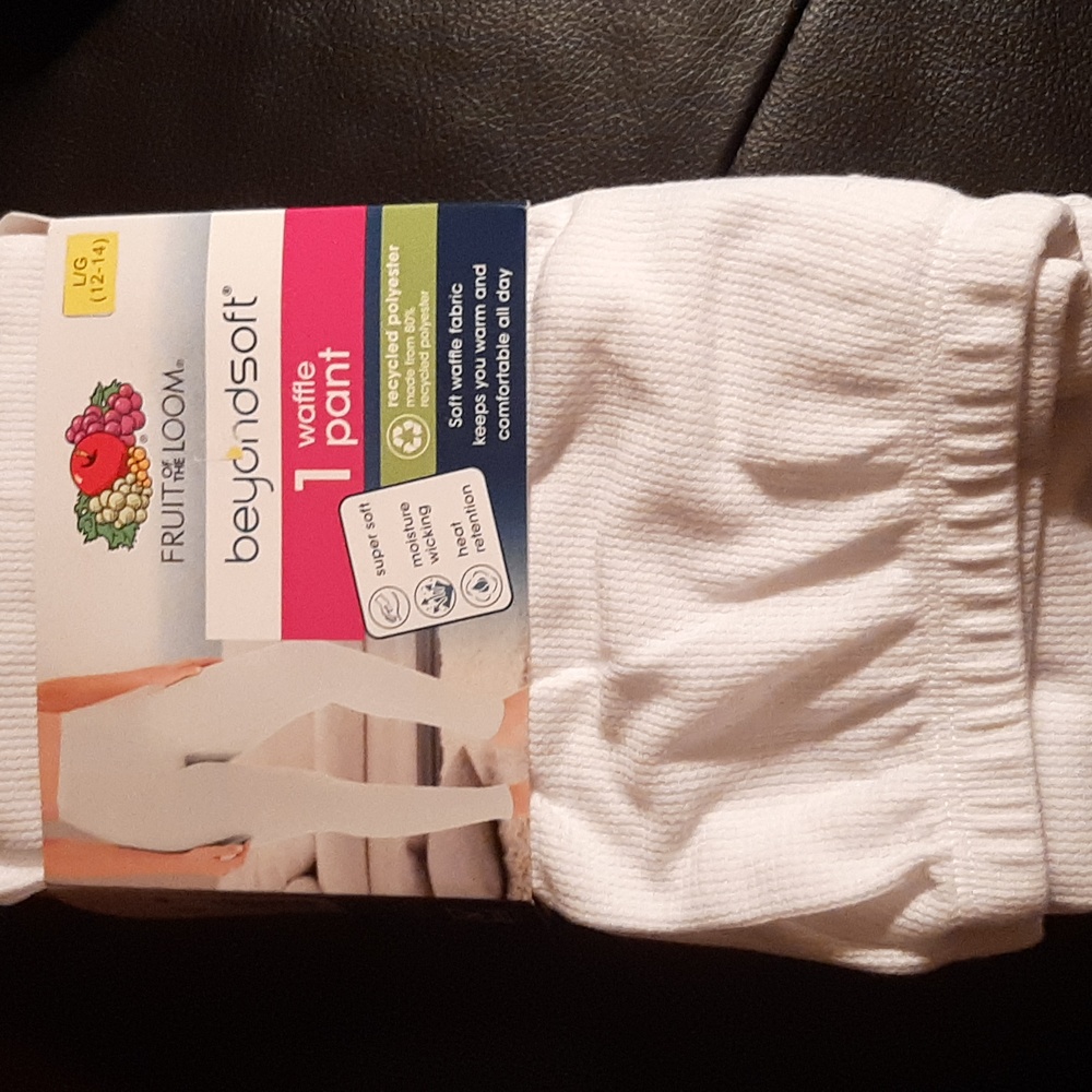 NEW THERMAL UNDERWEAR PANTS, LARGE 12, 14. WHITE FRUIT OF THE LOOM Womens FIRM